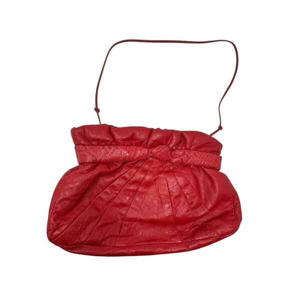 VIVA of California Cherry Red leather clutch shoulder bag Oversized Vintage 80's - Picture 2 of 12
